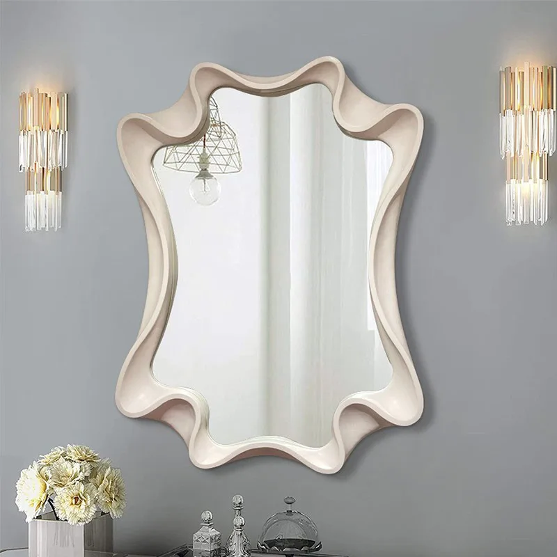 Home Decor Living Room Irregular Mirrors Wave Shape Frame Bathroom Hanging Art Luxury Decorative Retro Wall Mirror Decoration