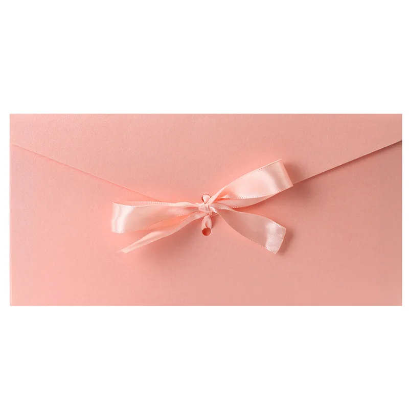 Customized logo printed pearl paper envelope memorial festival wedding gift card holder business envelope with ribbon bowknot