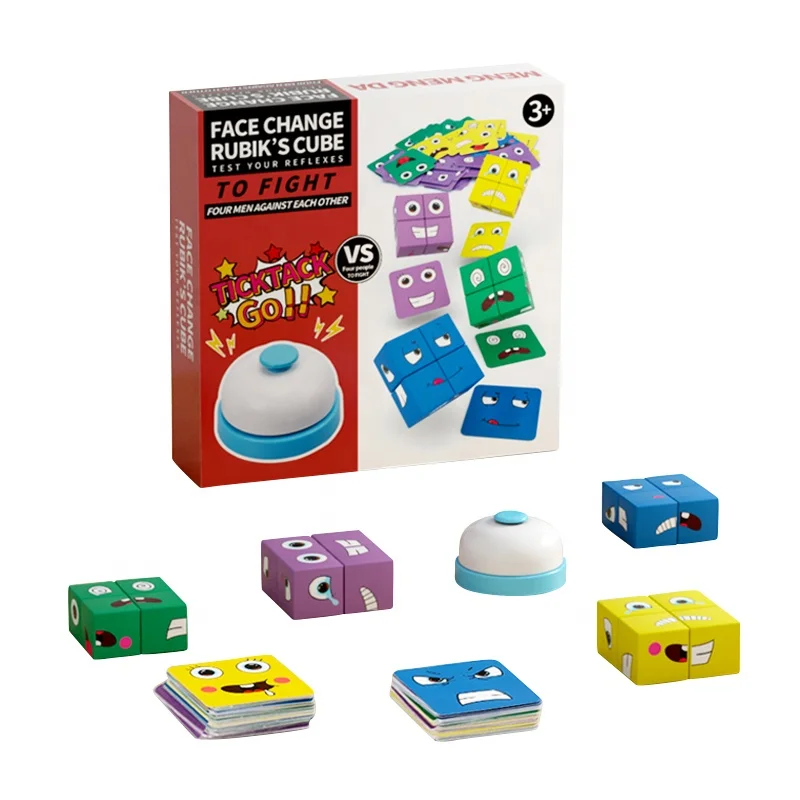 kids 3d Puzzle Game Children Wooden Expression Puzzled Magic Cube Building Blocks