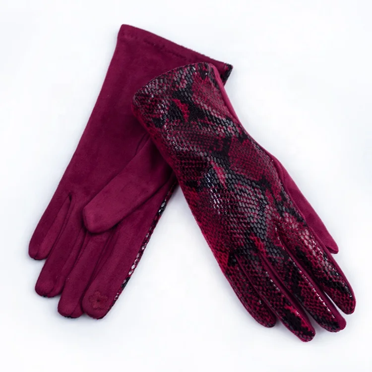Hot sell snake grain outdoor cycling gloves faux suede Winter warm gloves