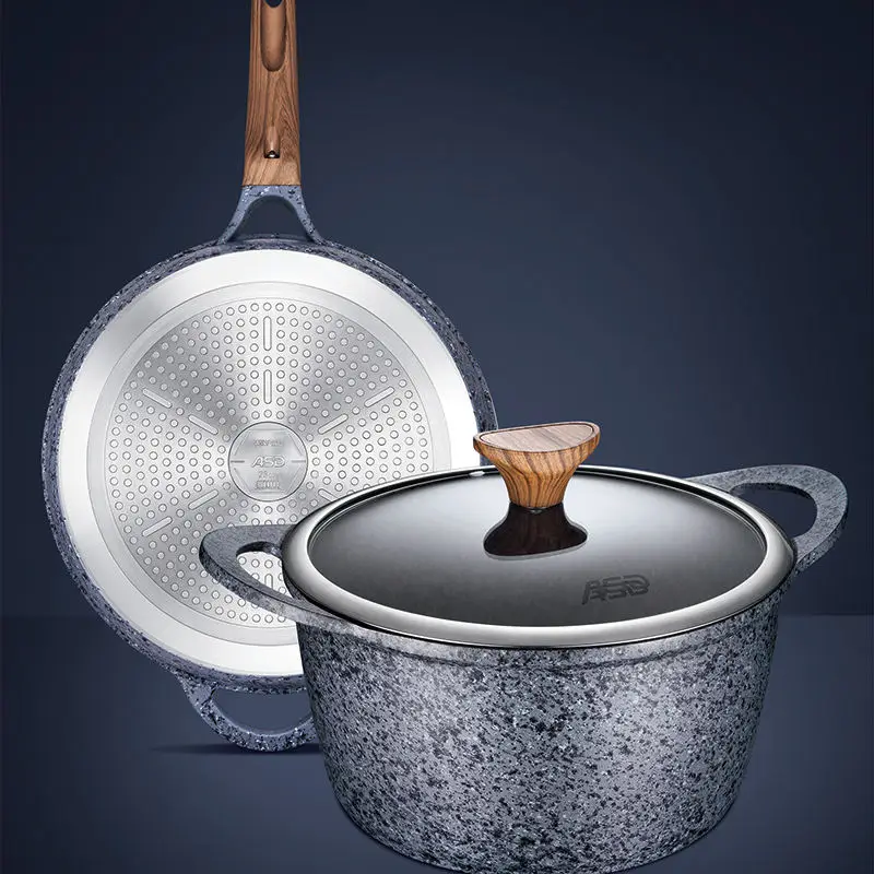 Electric And Burner Gas Stove Cooking Marble Coating Cast Aluminum 32cm Wok With Lid