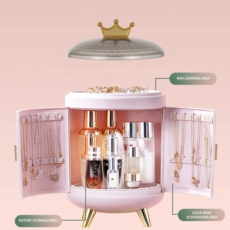 Crown jewelry storage box anti oxidation Ring Necklace Earring Display Rack dust-proof large capacity rotatable box