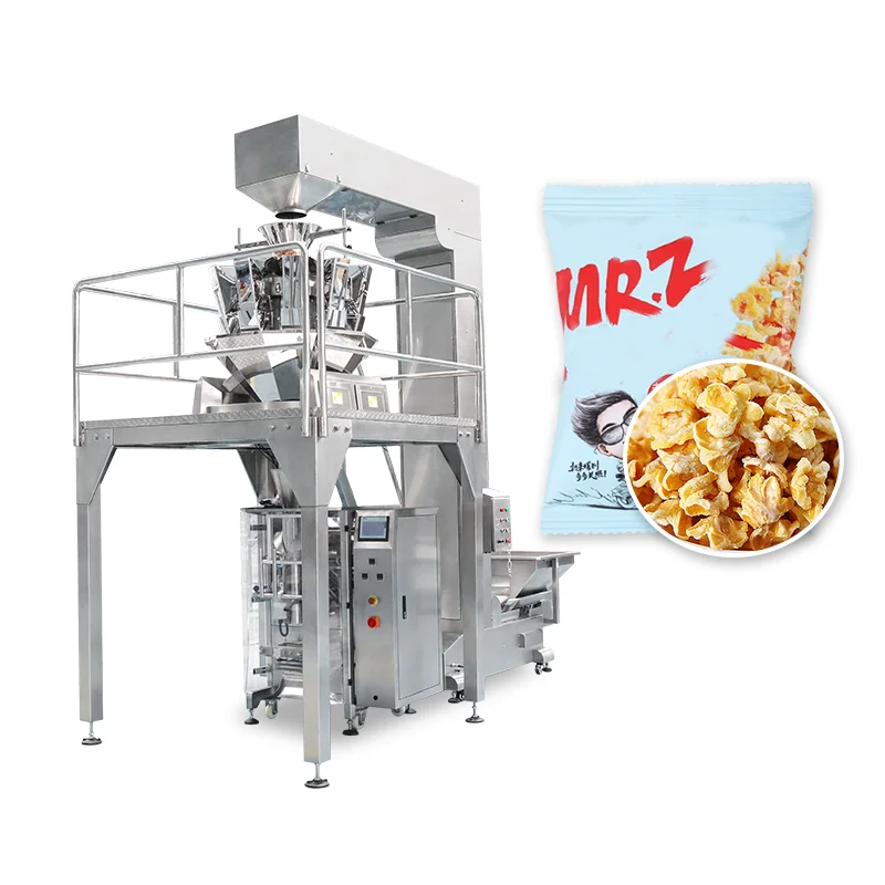 Full automatic puffed corn puffed rice banana chip coconut flakes french fries puffed tube crispy rice packing machine
