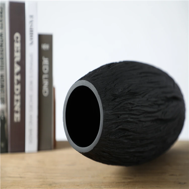 Wholesale nordic style unique shape black floor resin vase for home decor