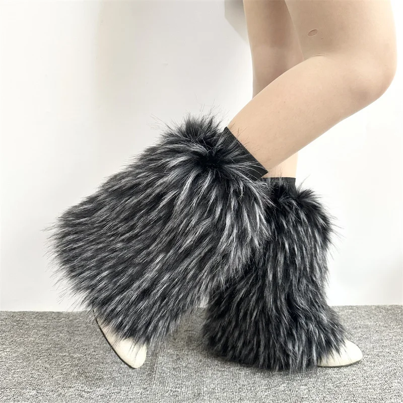 IDOIT Winter Women Fur Stockings Ladies Warm Faux Fur Ankle Socks Stockings Female Knee High Long Plush Cotton Fluffy Fur Socks