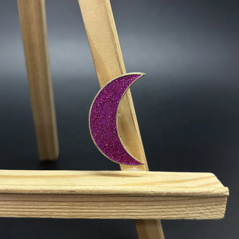 Custom Purple Glitter Gold Plated High Quality Hot Sale Moon Lapel Pin No Minimum Order Factory Price Metal Badge pin