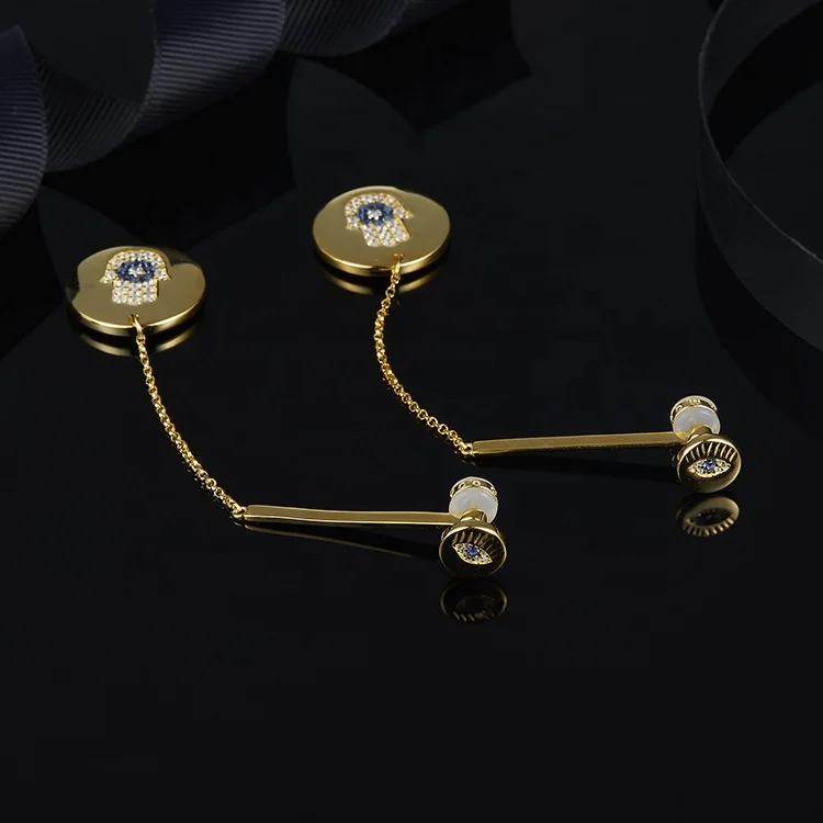Customized 14k gold plated 925 sterling silver trendy personalized evil eye drop earrings with zircon