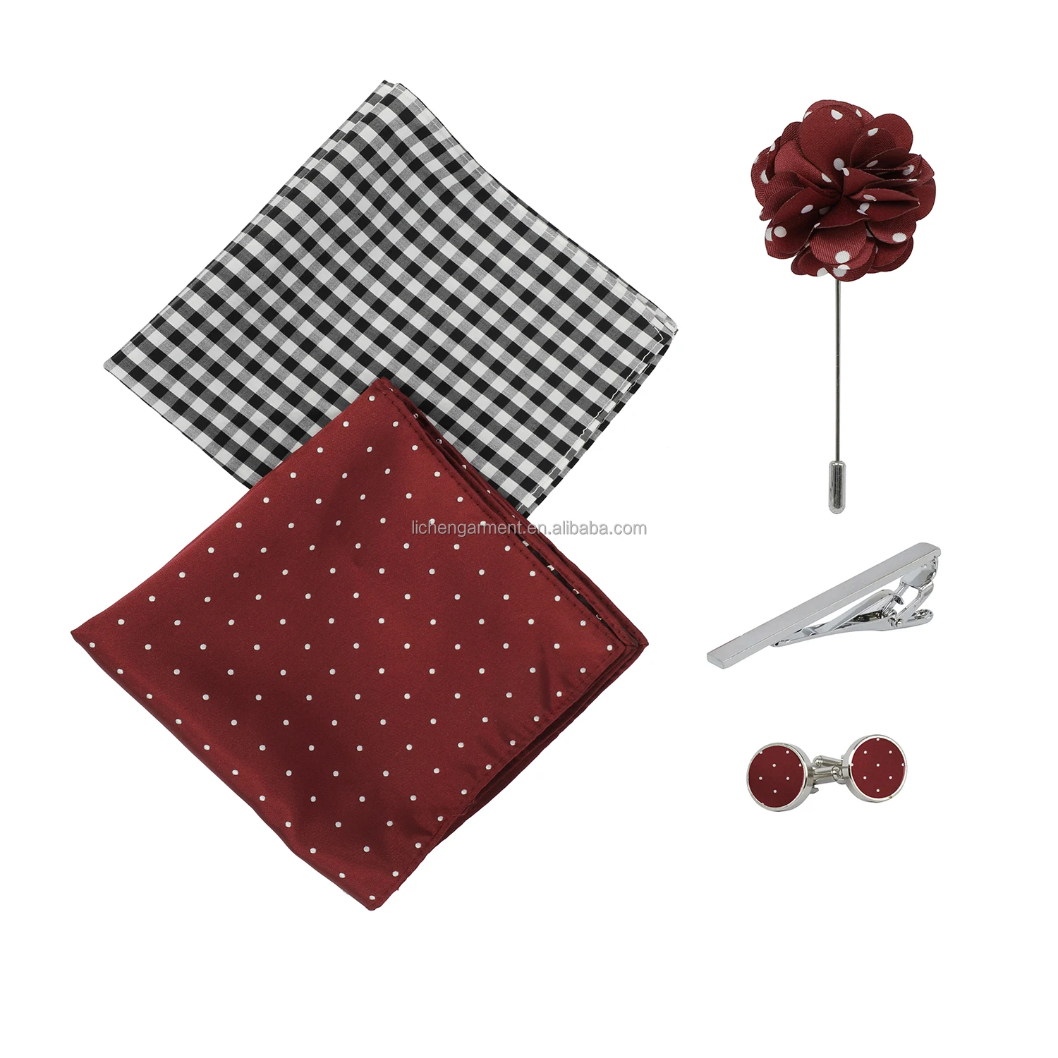 Lichen Gift Set Polyester Fabric Suit Lapel Pin And Cufflink With Men Clothing Accessories Pocket Square