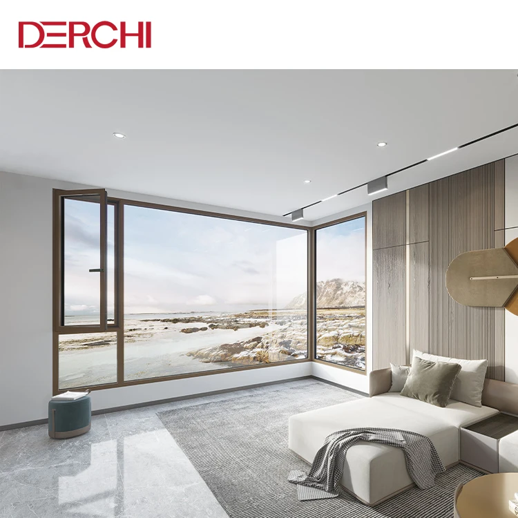 DERCHI NFRC Customized House Energy Efficient Aluminium Windows Storm Outswinging Casement Window