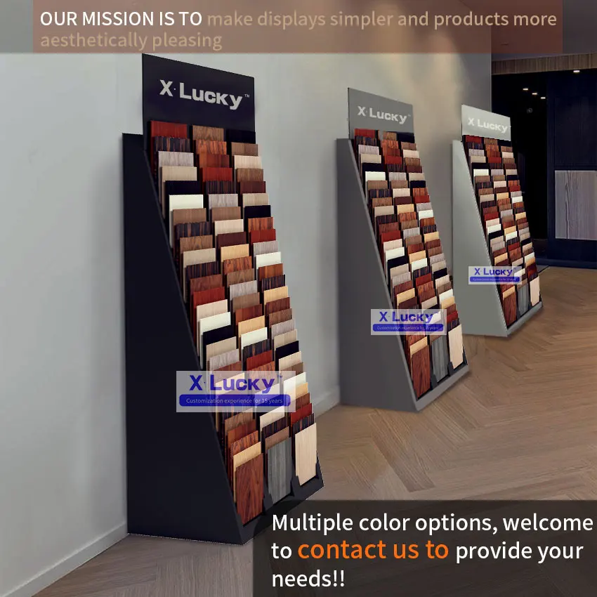 Factory sale sample wood product slab design floor metal exhibition showroom tile quartz stand cabinet stone display rack