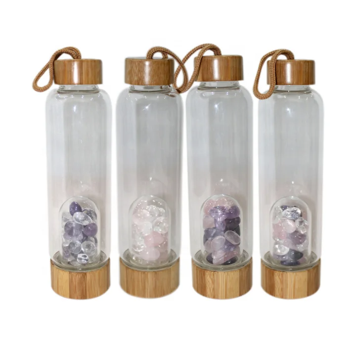 Whosale Custom Logo Energy Crystal bottle Infused Gemstone borosilicate glass crystal water bottle
