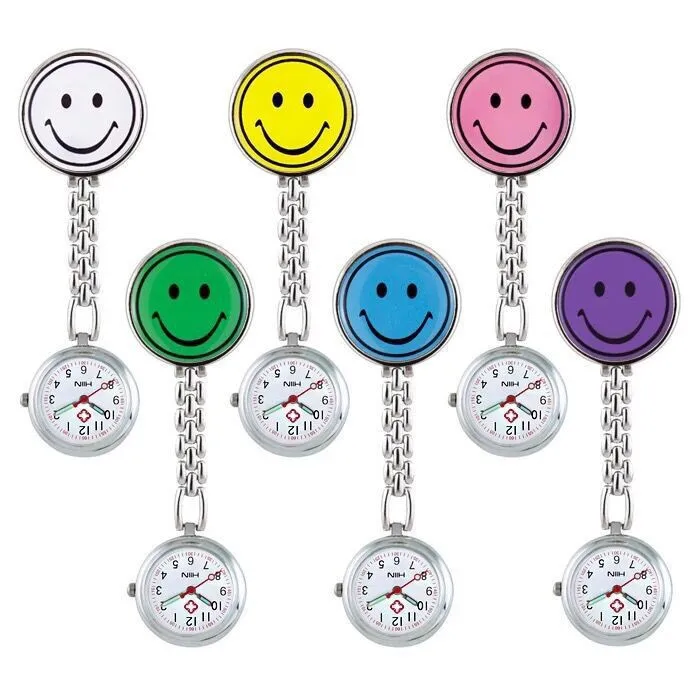 10 colors In Stock Pocket Watch Portable Smile Face Digital Clip-On Metal Breast Watch for Nurse