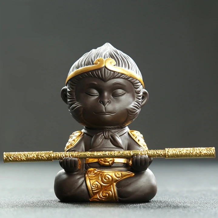 Little monkey king Car Decor smile laugh monk small  Ceramic Buddha statue Tea pet