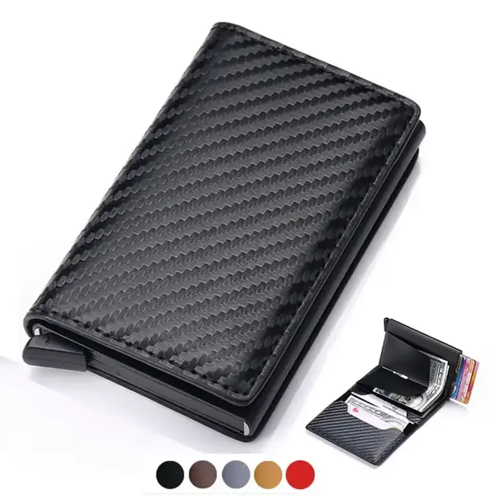 Carbon Fiber Credit Card Holder Wallets Men Brand Rfid Black Magic Trifold Leather Slim Mini Wallet Small Money Bag Male Purses