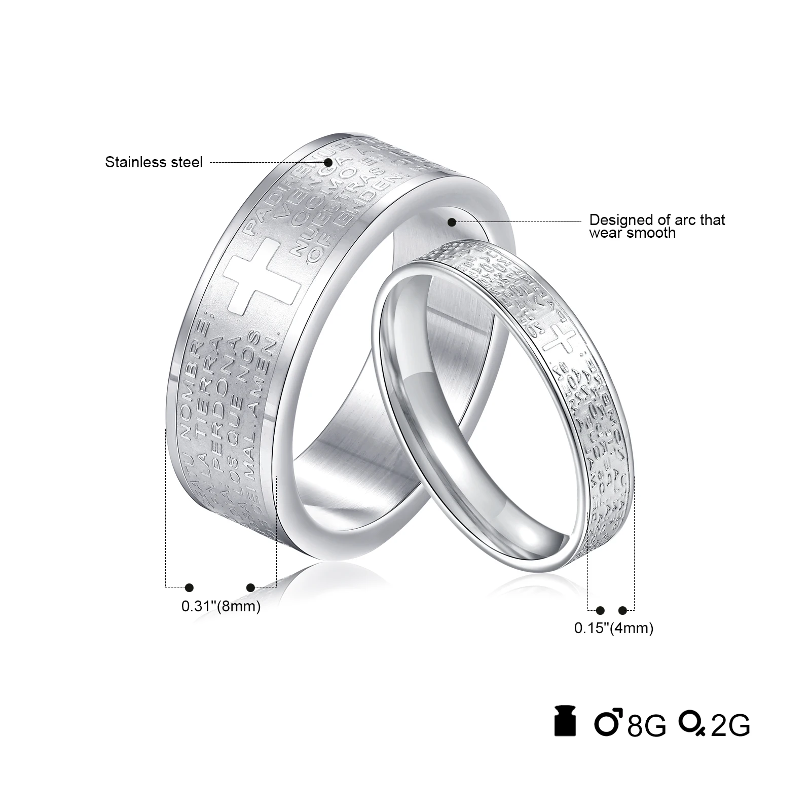
2019 Fashion couple ring engagement ring stainless steel cross ring 