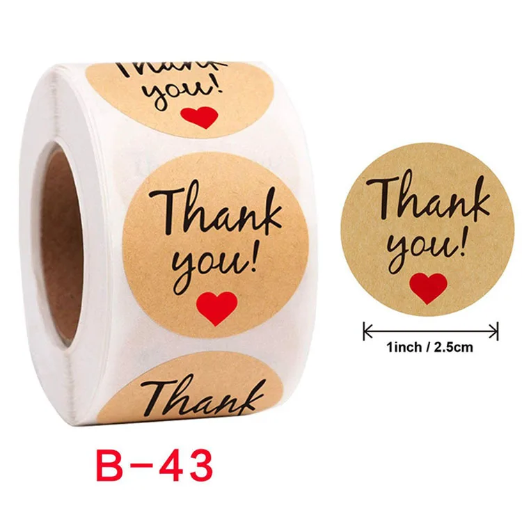 Round Self-adhensive Stickers Paper Brown Thank you Sticker Gift Merchandise decorative envelope Seal Sticker