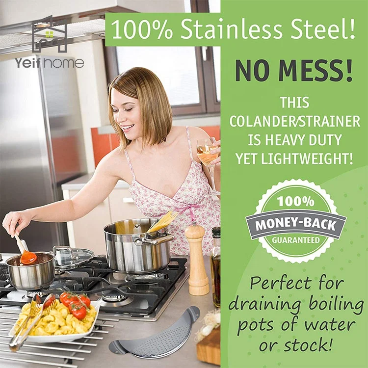 Kitchen Easy Draining Durable Strainer Pot Stainless Steel Clip On Colander