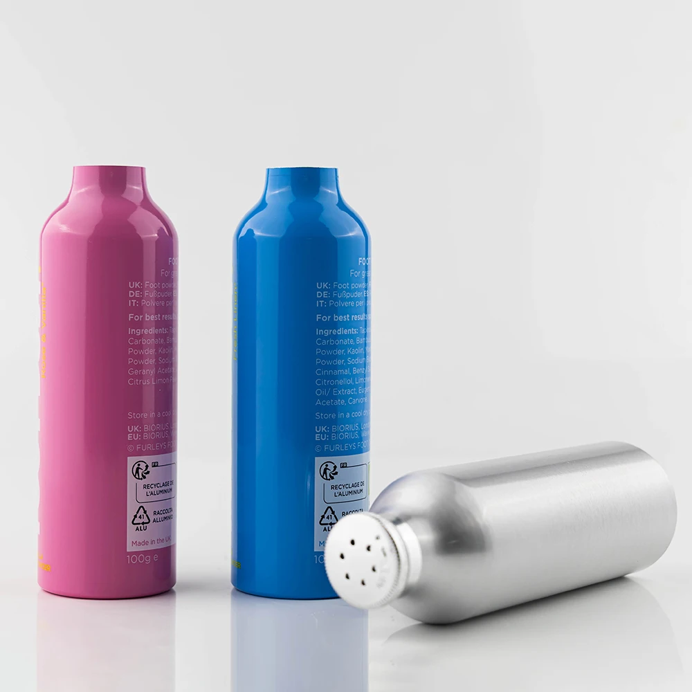 Loose Power Shaker Bottle Customized Color 100ml 120ml 150ml 200ml Dry Baby Talcum Power Bottle Aluminum Bottle with Sifter Cap