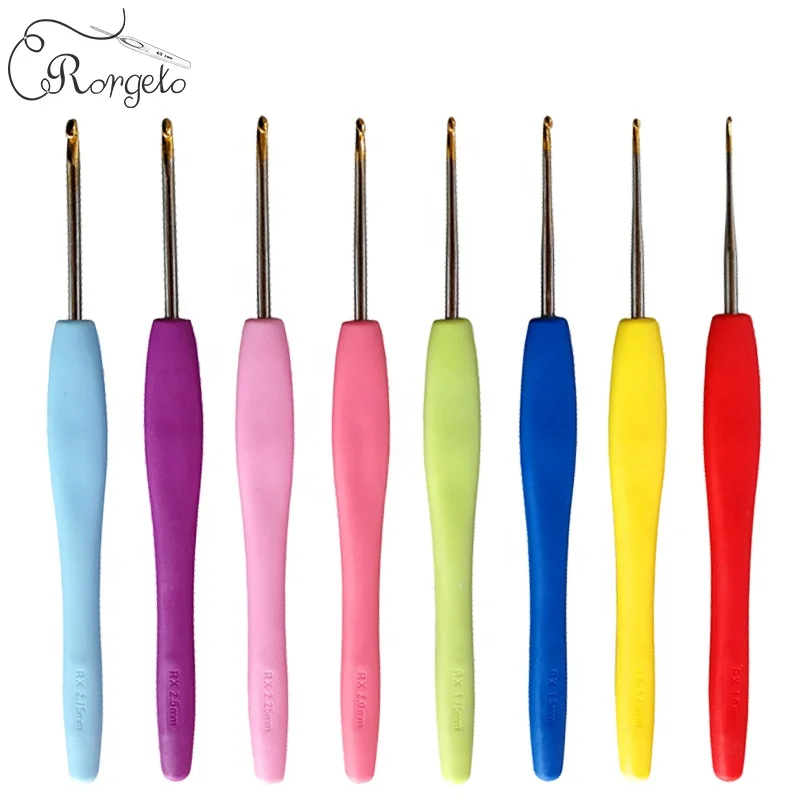 Wholesale 2.0mm-6.0mm 9Pcs/Set Soft Rubber Handle  Crochet Hooks Knitting Needles Multi-color Crochet Hooks Set