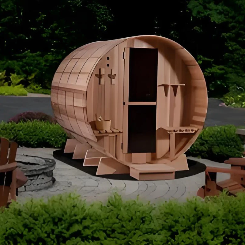Wholesale Price Exclusive Redwood Barrel Sauna with Built-In Sound System 5-Person, Complete with Accessories