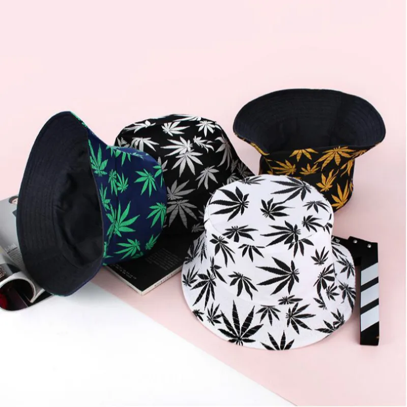 New Designer Fashion Unisex Maple Leaf Printed Reversible Fisherman Caps Logo Custom Printed Bucket Hats Wholesale