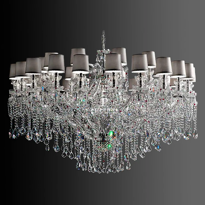 Luxury White Fabric Lampshades Pendant Lights Modern Living Room Crystal Lamp Chandelier For Hall Stair