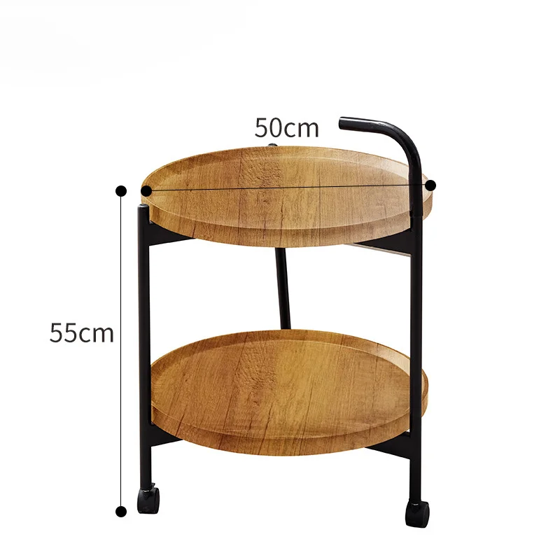 Wood Circular Creative Movable Trolley Living Room Furniture Bedroom Bed Bedside Small Sofa Side End Coffee Table with Wheels