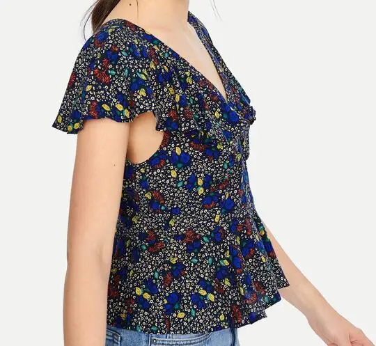 customized printed women tops fashion ruffles blouse button front adult tops