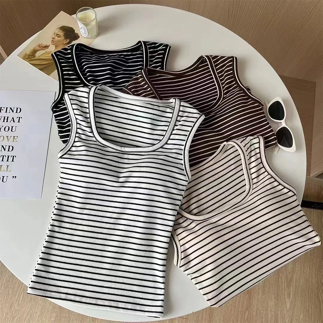wide shoulders Fleece vest Square collar women sleeveless thermal tank top sleeveless thermal top womens stripe tank top