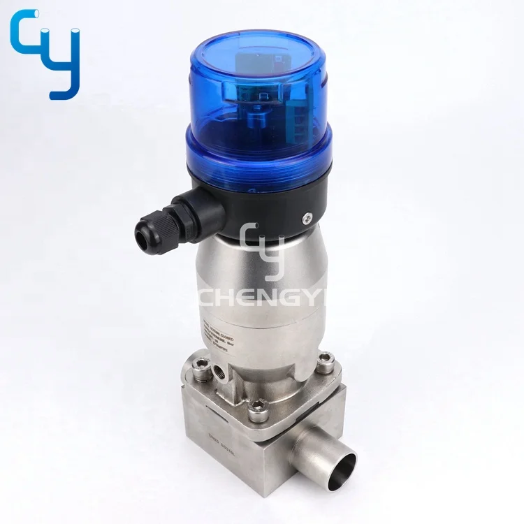 Welded sanitary stainless steel forging straight through 2 way pneumatic diaphragm valve with positioner