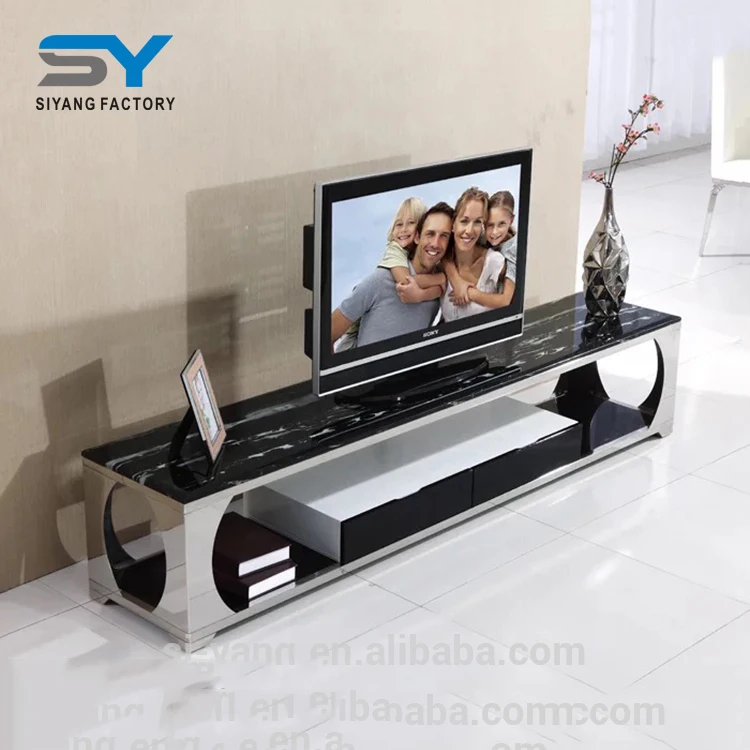 Новый продукт diy белый мраморный верх Серебряная рама из нержавеющей стали ТВ Стенд для домашнего использования