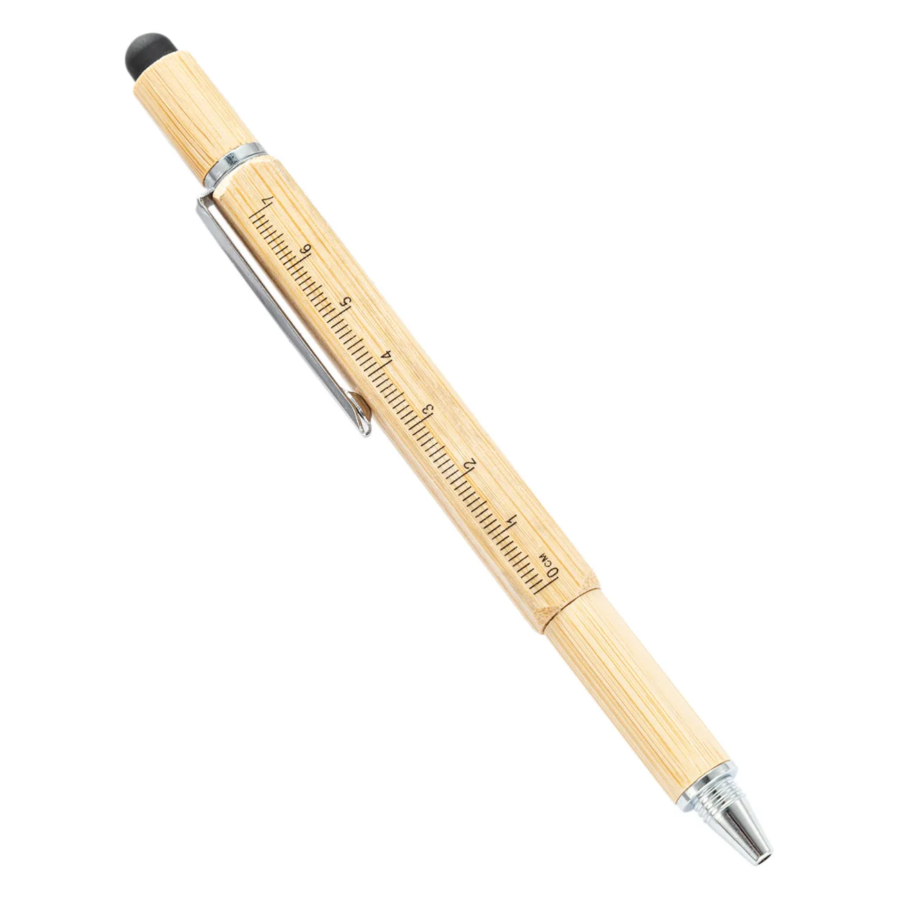 BP-110 Multi functional bamboo tool pen six-in-one screwdriver level meter scale capacitive pen