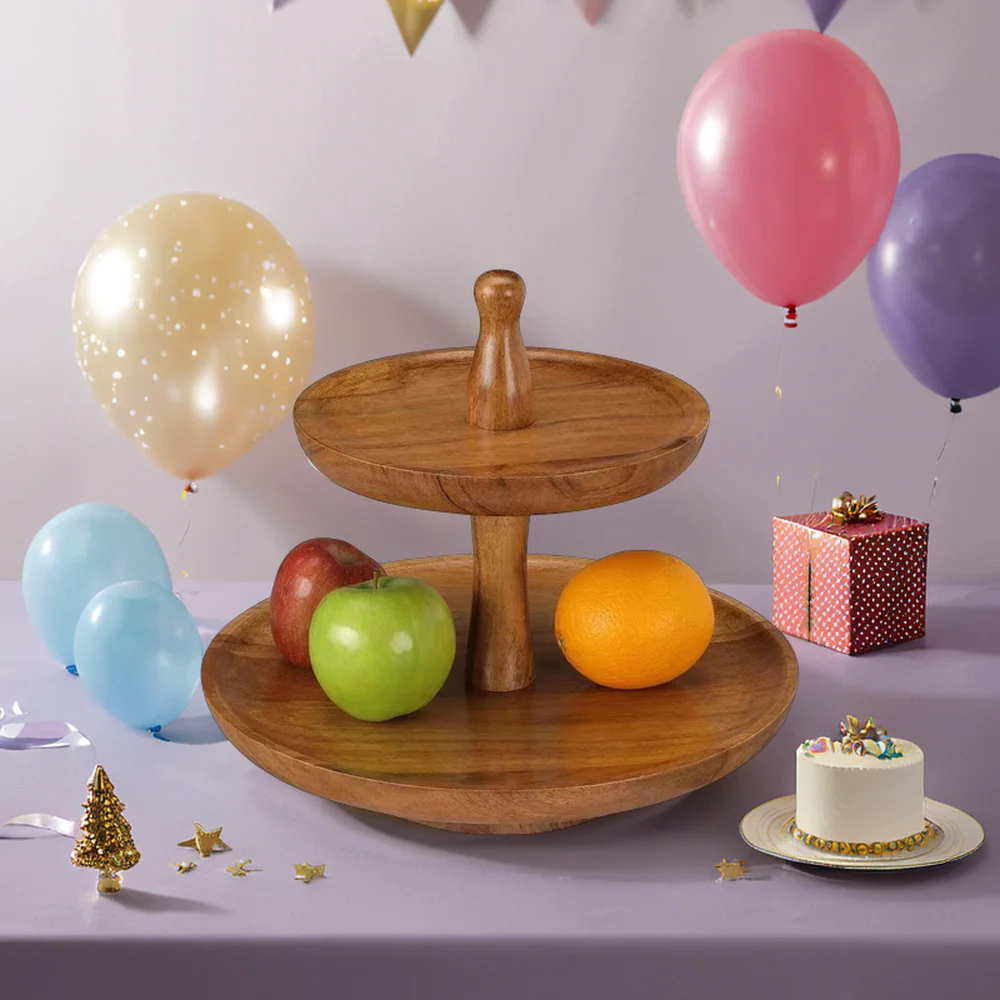 Two-Tiered Wood Cupcake Tray Display for Weddings Elegant Necklace Tray Deli Plate Art-Themed Dessert Table Trays Snacks Gifts