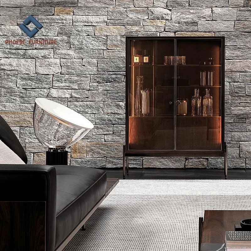 Luxury vertical glass door wood frame wine cabinet bar living room furniture with stainless steel legs