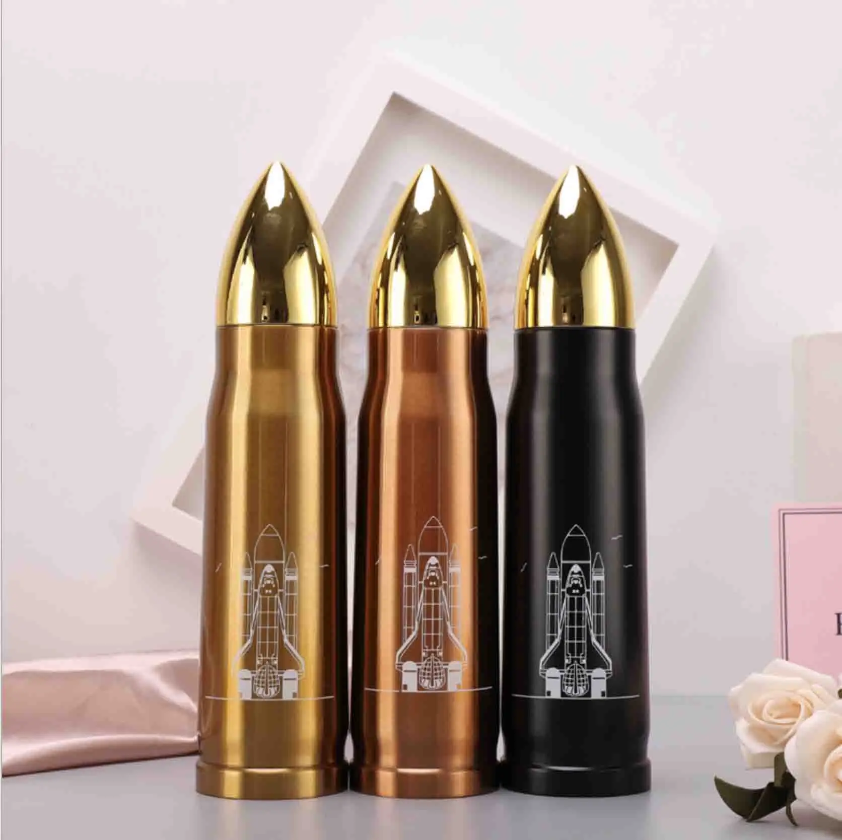 Creative hot sale 500ml rocket flask double wall water bottle stainless steel water bottle rocket