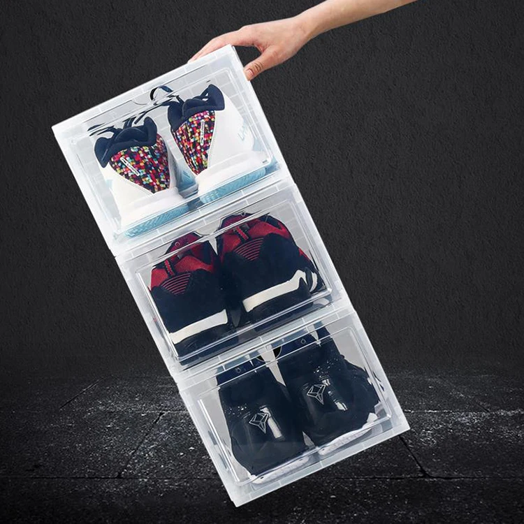 Wholesale Folding Easy To Assemble Nike Shoe Box Storage Stackable Storage Shoe Boxes Transparent