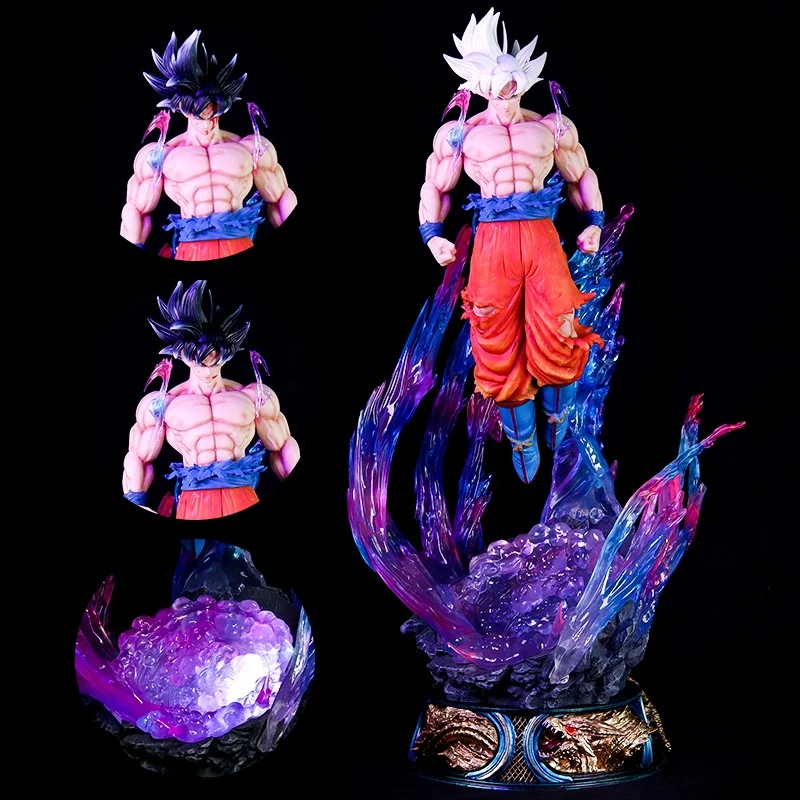 New 52cm Anime Gk Dbz Super Saiyan Ultra Instinct Key Of Egoism Goku Action Figure With Light Pvc Model Toy