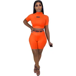 Custom Logo Track Suit Women Solid Color Shirts And Shorts Set Yoga Wear Two Piece Set Athletic Jogger Suit Biker Shorts Outfits
