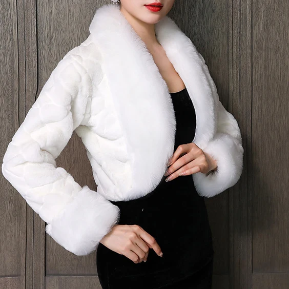 
Jtfur Wedding dress fur shawl white long-sleeved warm cotton-padded jacket bridal cloak vest 