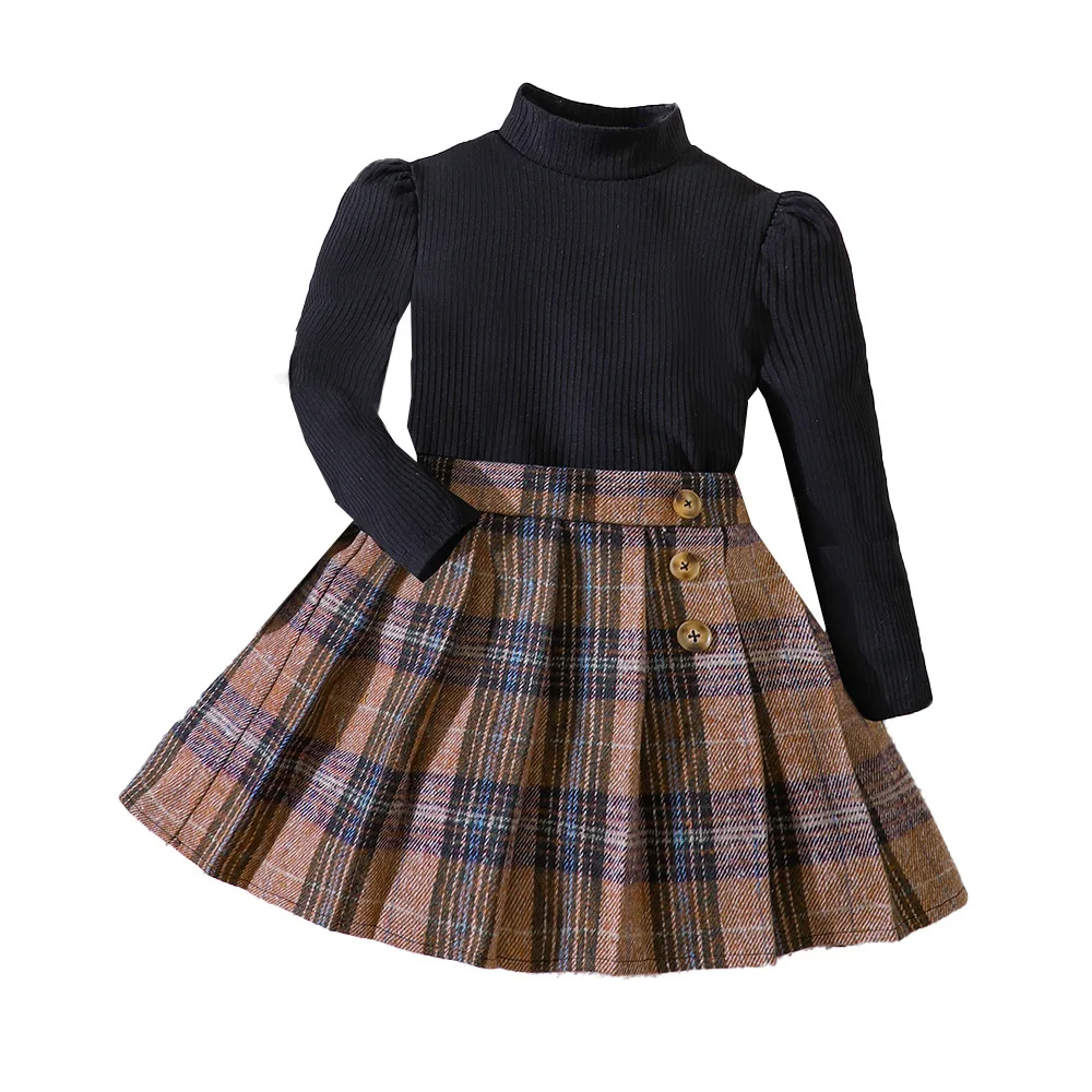 Autumn Newborn Baby Clothes Two-piece Suit Long-sleeve Irregular Plaid Short Skirt Girls Clothing Skirt set for little girls