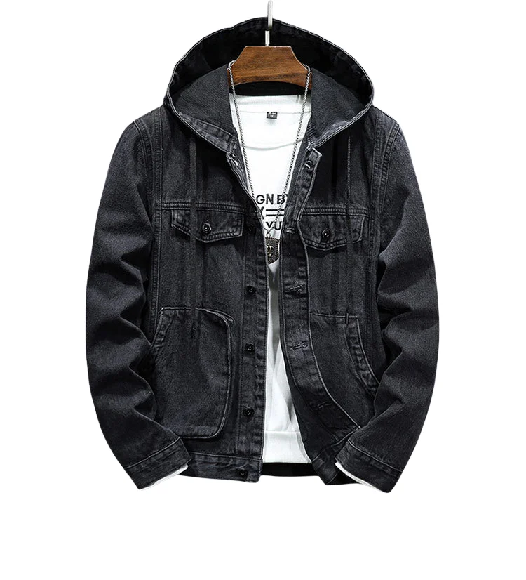 OEM Custom Design new trend spring hooded jacket single breasted men denim jacket