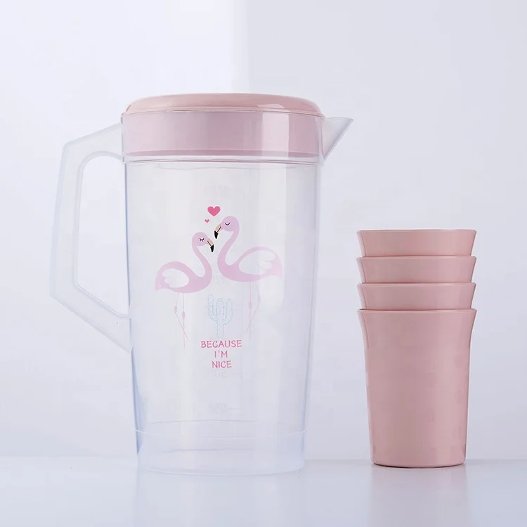 2L Large Capacity Water Jug Reusable Plastic Teapot Clear Beverage Pitcher Cold Tea Kettle with Four Cups
