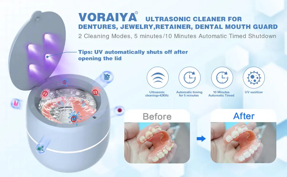 Portable High Frequency Ultrasonic Cleaner Jewelry Watch Glasses Cleaner Machine Denture Teeth Retain Braces UV Cleaner