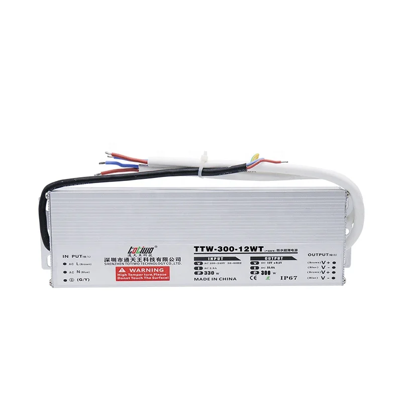 Ultra Thin Slim DC 12V 25A 300W Waterproof IP67 Switching SMPS LED Driver Power Supply