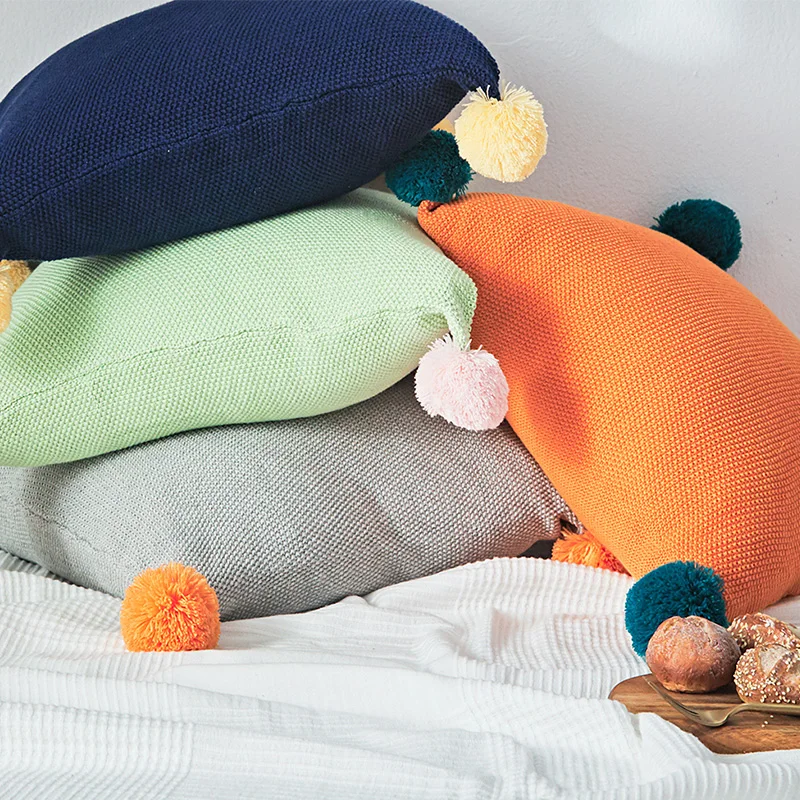 Yw  Soft 100% Cotton Custom Knit Decorative Crochet  Knitted Throw Baby Cushion Pillow Case Cover