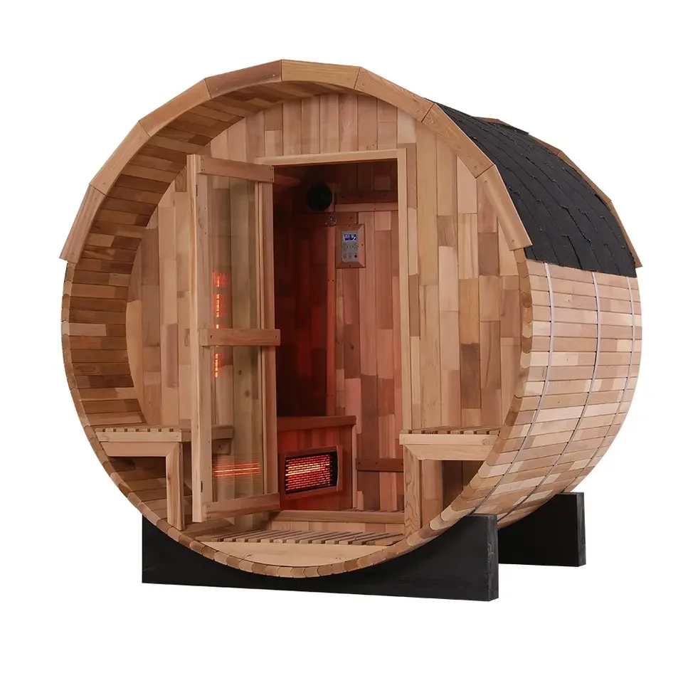 Innovative 4 People Red Cedar Barrel Sauna Smart Heating Technology Infrared Outdoor Sauna for Convenience
