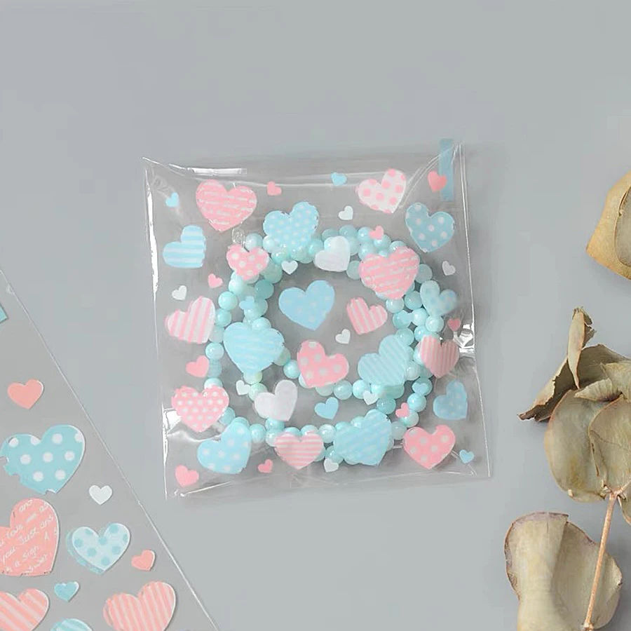 Wholesale Custom Printed Opp Self Adhesive Bags Clear Transparent Jewelry Plastic Bags With Printing Heart Shaped Pattern