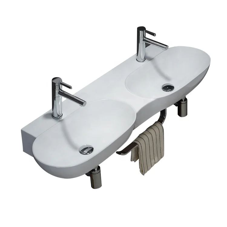 Expensive sanitary ware bathroom dining room oval double wash basin one piece wall hung basin