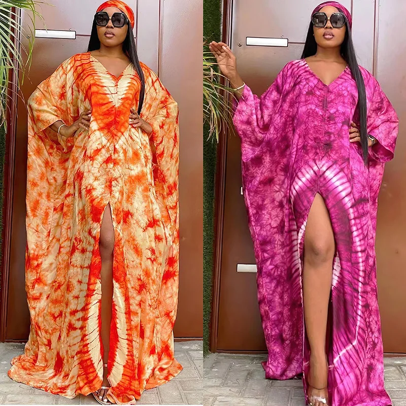 2024 Latest Kanga Africa Clothing Plus Size Fashion African Print Fabric Floral With Scarf Dera Dresses African Womens