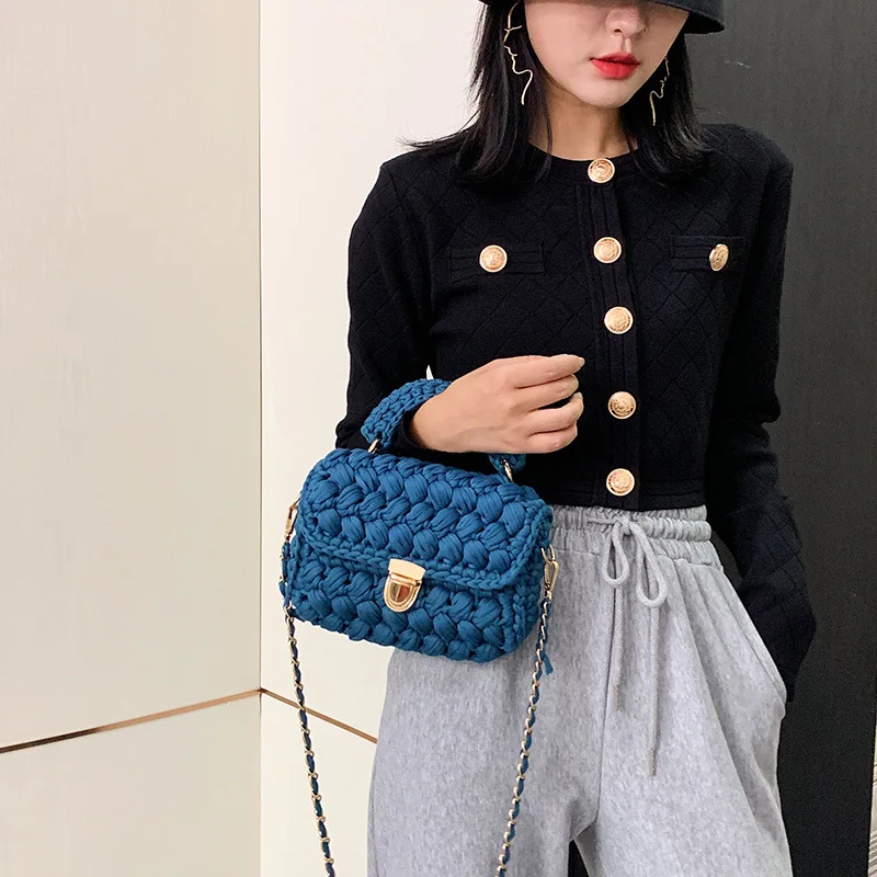 2023 New Trendy Ladies Handbags Woven Chunky Knit Purse Diy Crochet Bags Handmade Handbag Women